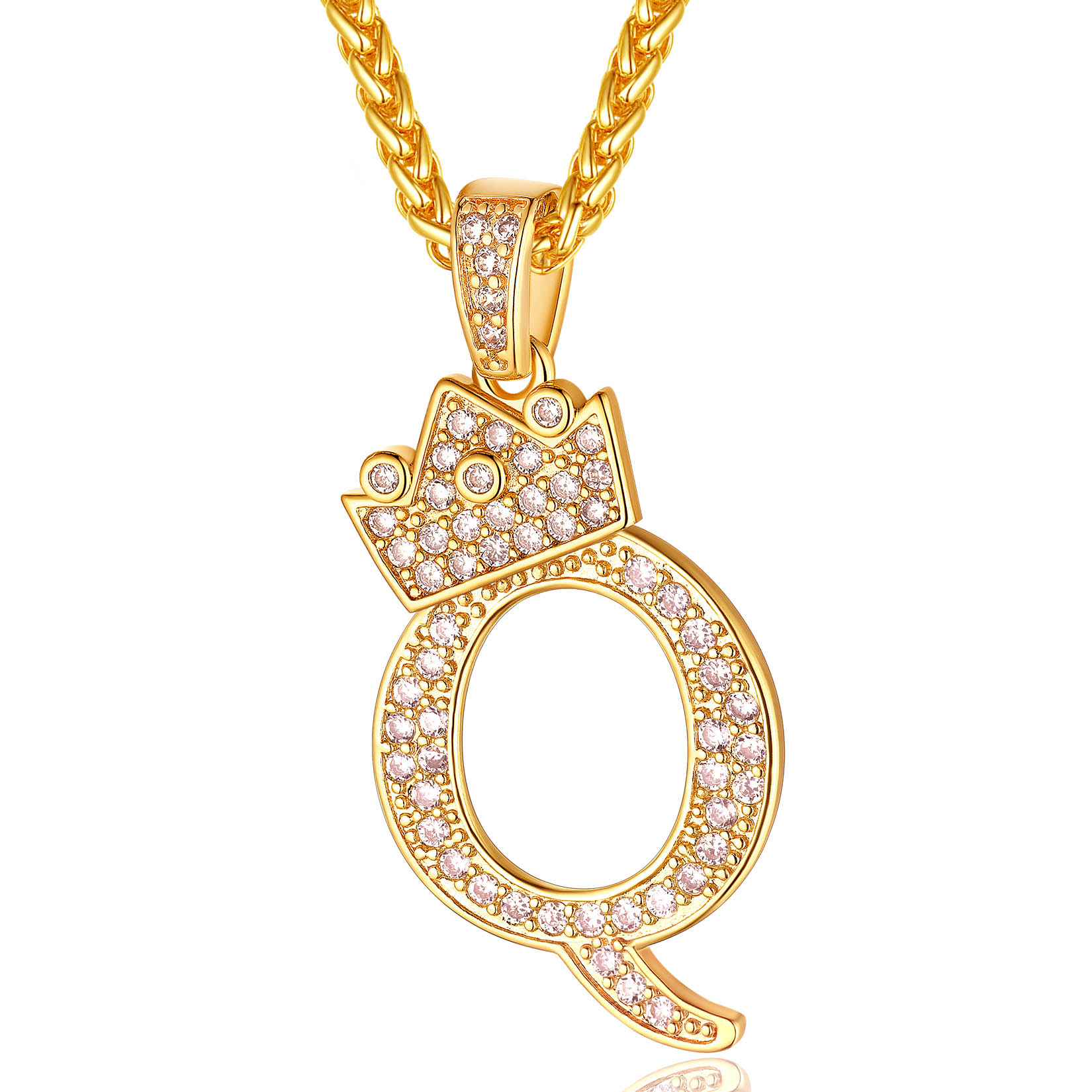 Initial A-Z 18K Gold Plated Crown Shiny Cubic Zirconia Monogram Pendant Necklace Q