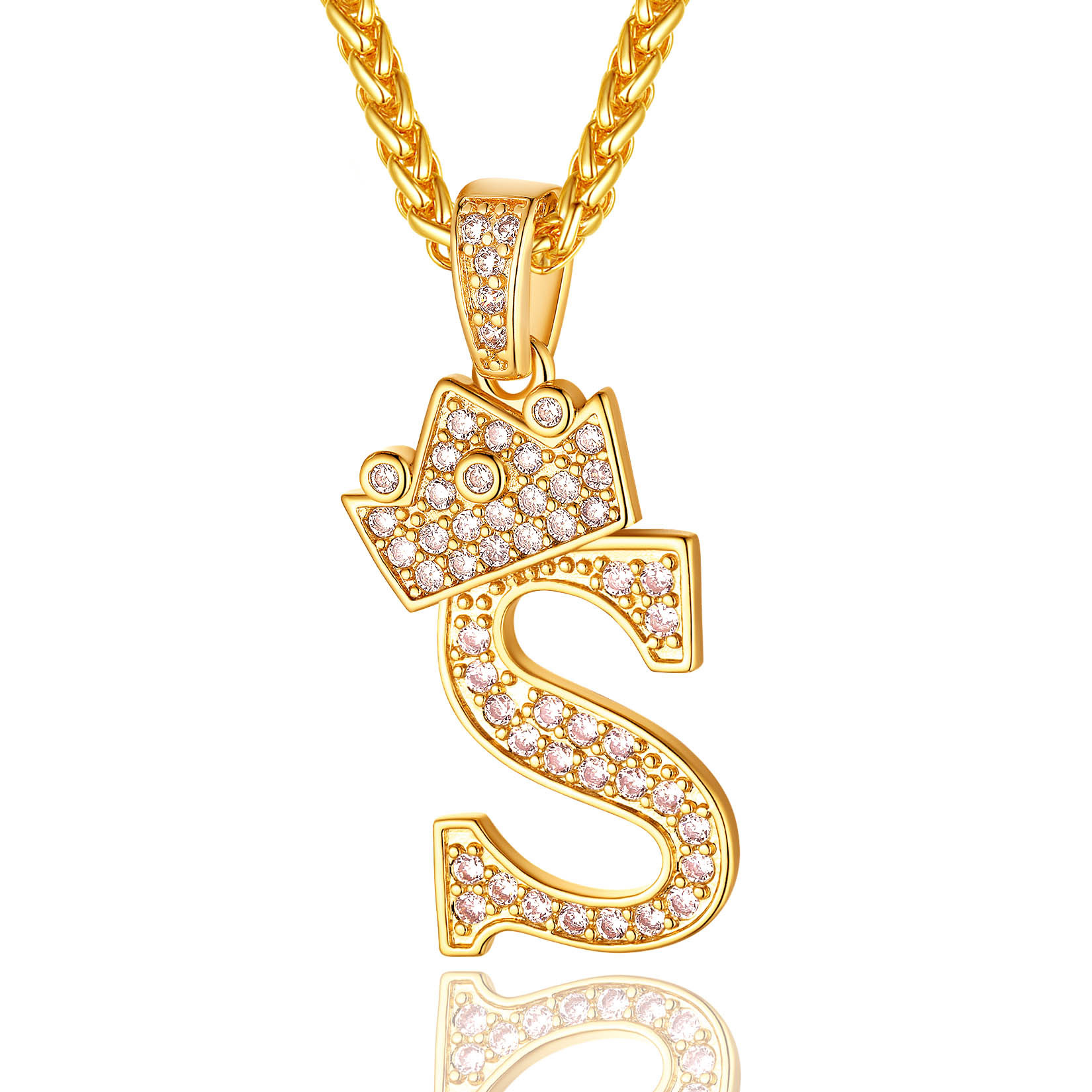 Initial A-Z 18K Gold Plated Crown Shiny Cubic Zirconia Monogram Pendant Necklace S
