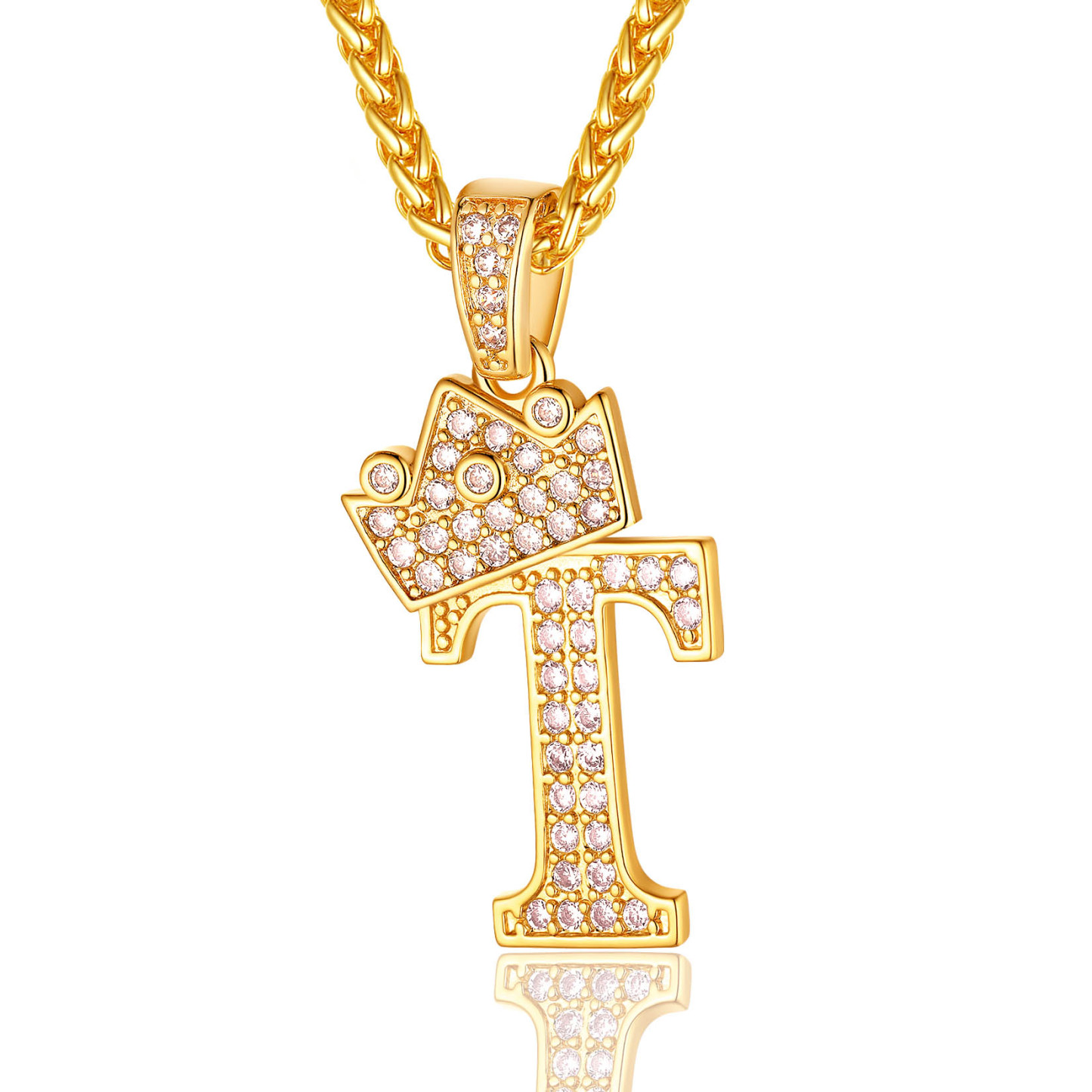 Initial A-Z 18K Gold Plated Crown Shiny Cubic Zirconia Monogram Pendant Necklace T