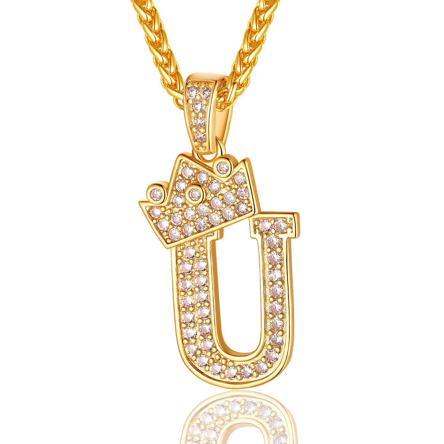Initial A-Z 18K Gold Plated Crown Shiny Cubic Zirconia Monogram Pendant Necklace U