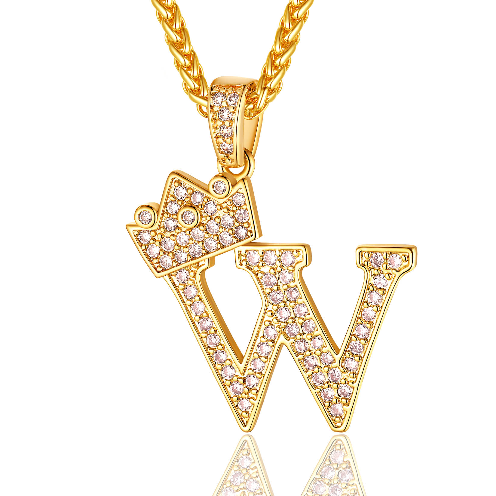 Initial A-Z 18K Gold Plated Crown Shiny Cubic Zirconia Monogram Pendant Necklace W