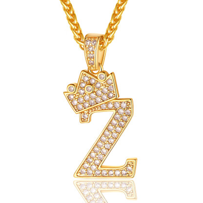 Initial A-Z 18K Gold Plated Crown Shiny Cubic Zirconia Monogram Pendant Necklace Z