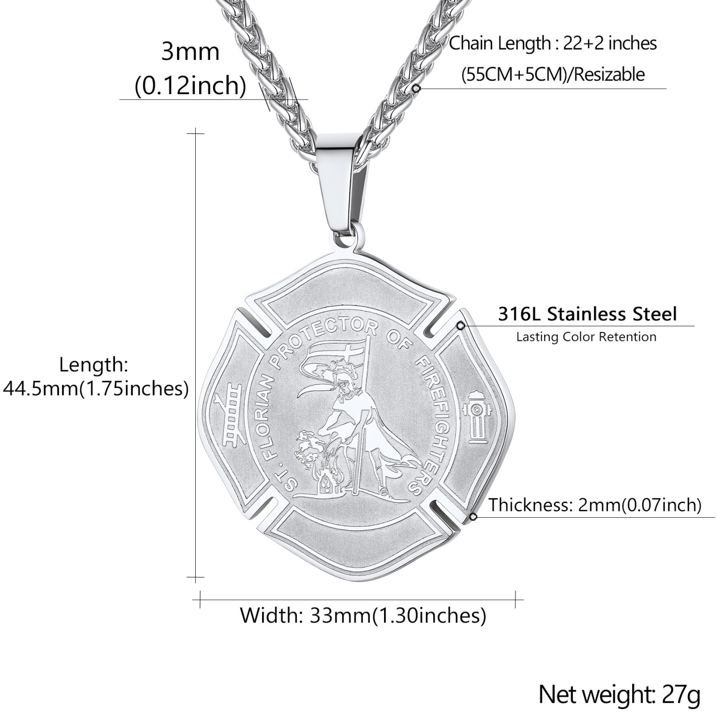 Engraved Medal Pendant Necklace silver detail