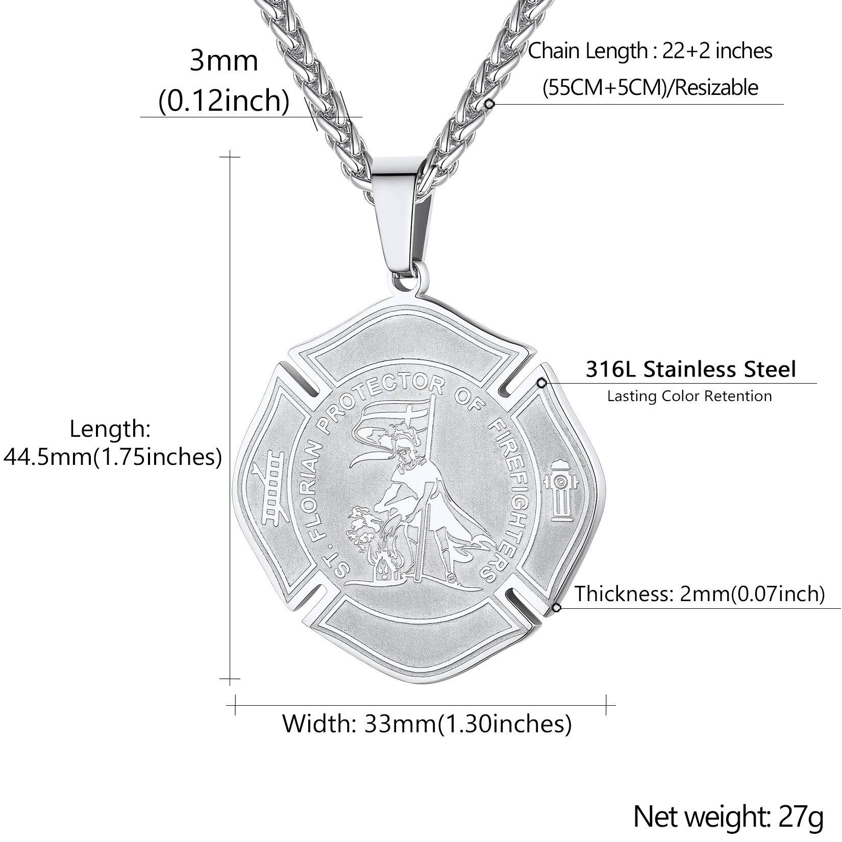 Engraved Medal Pendant Necklace silver detail