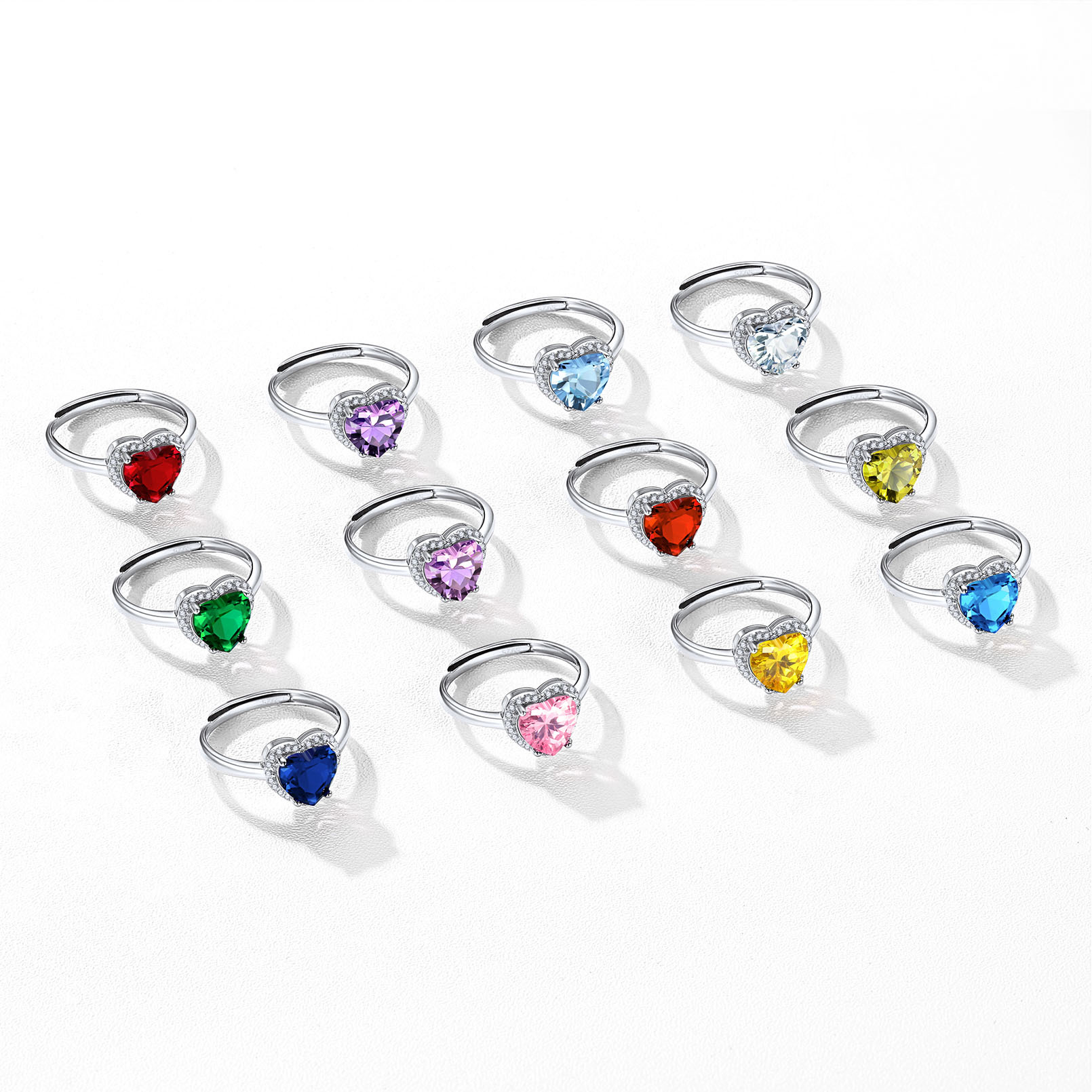 925 Sterling Silver Birthstone Rings for Women Heart Crystal collection
