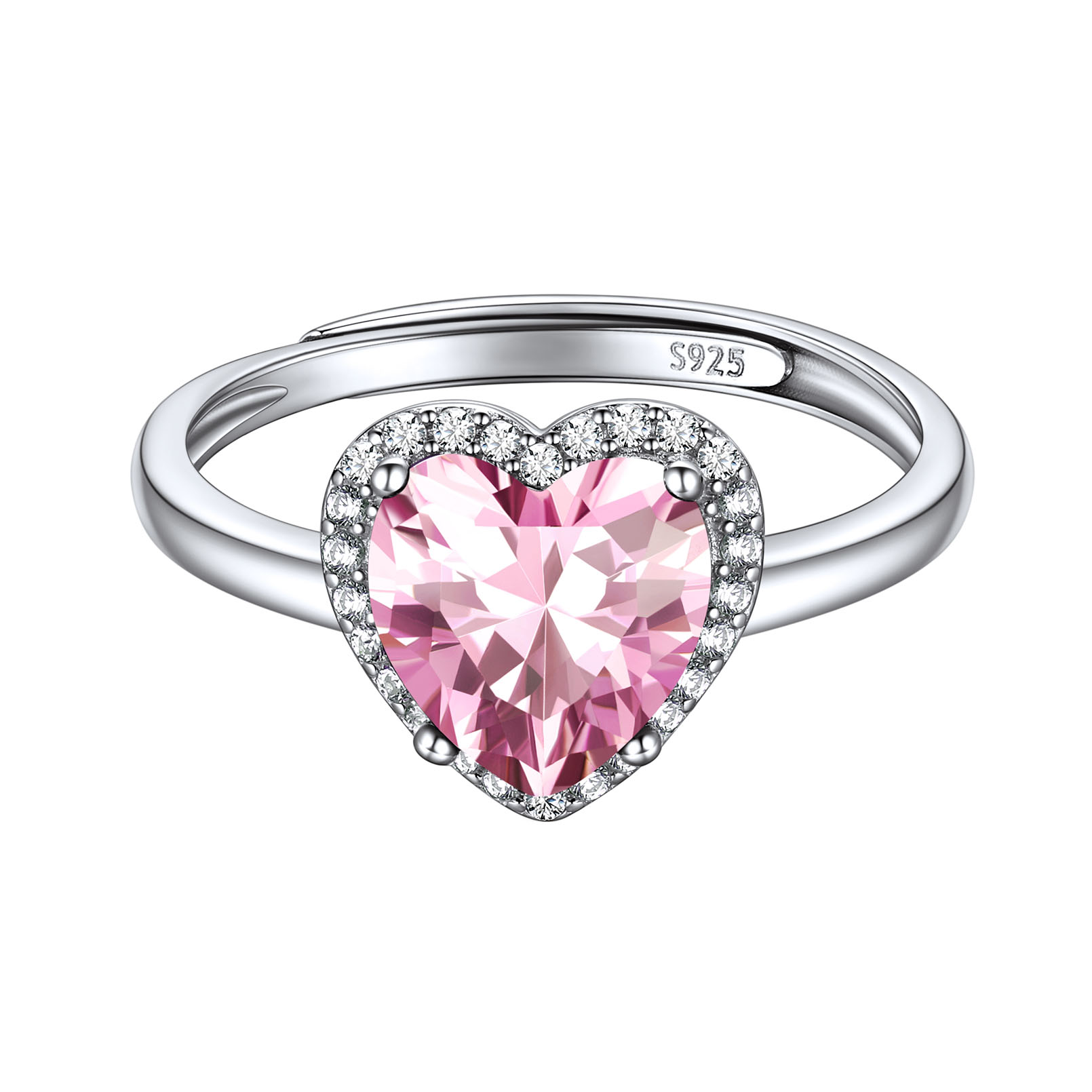 925 Sterling Silver Birthstone Rings for Women Heart Crystal Adjustable Size