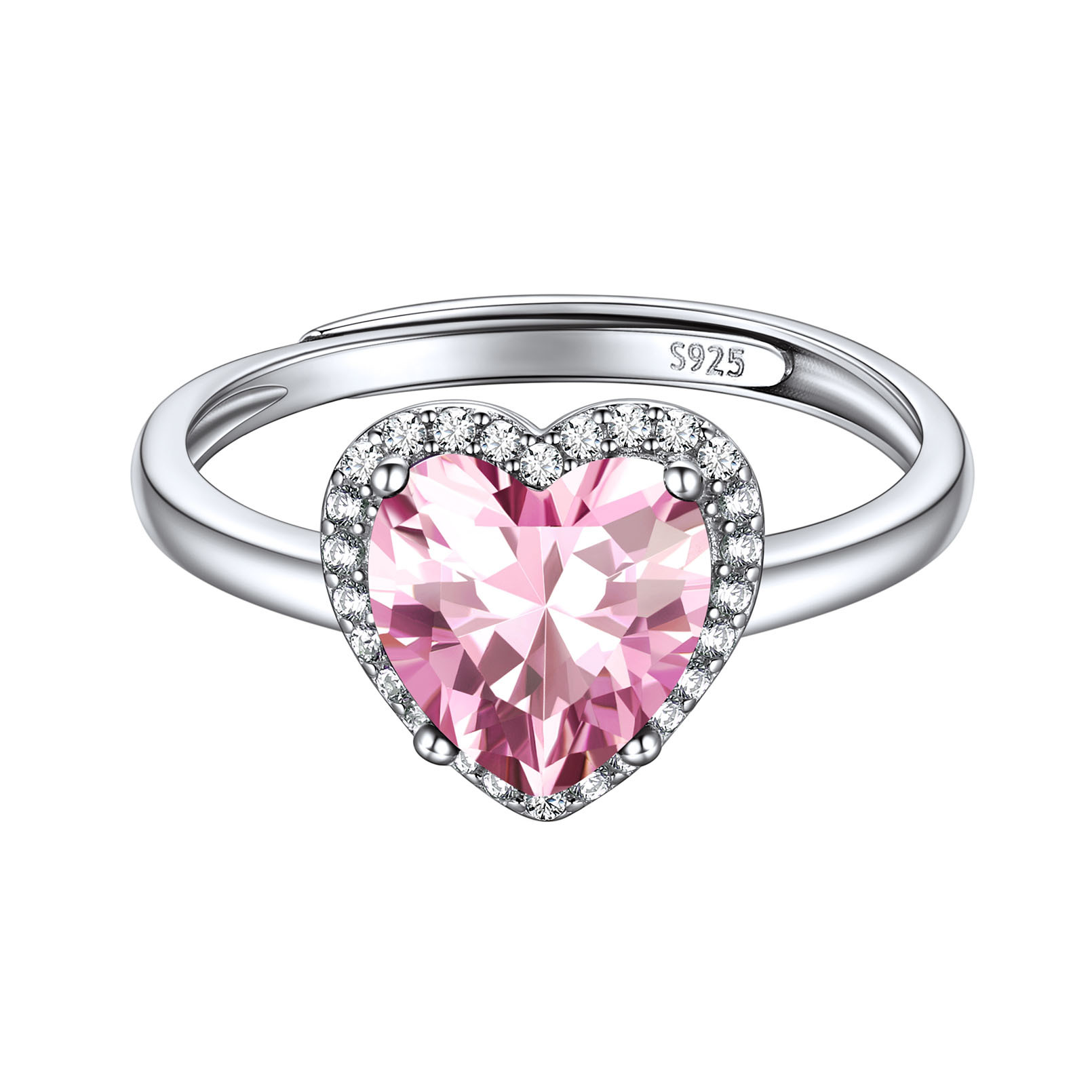 925 Sterling Silver Birthstone Rings for Women Heart Crystal Adjustable Size