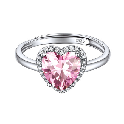 925 Sterling Silver Birthstone Rings for Women Heart Crystal Adjustable Size