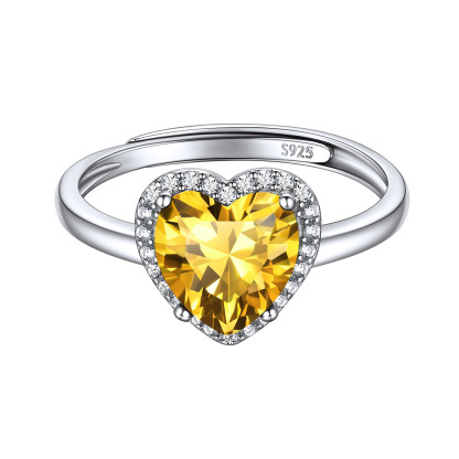 925 Sterling Silver Birthstone Rings for Women Heart Crystal Adjustable Size