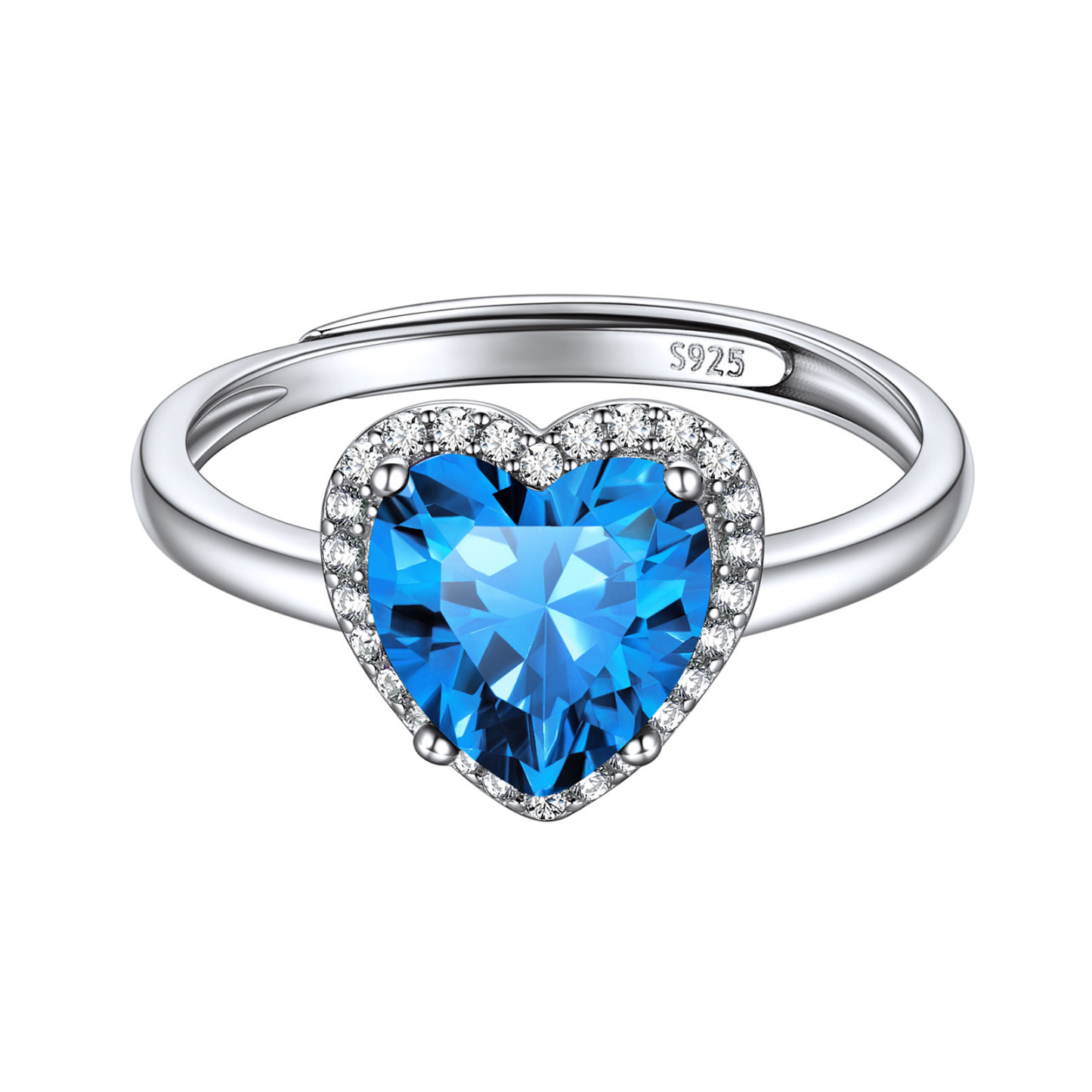 925 Sterling Silver Birthstone Rings for Women Heart Crystal Adjustable Size