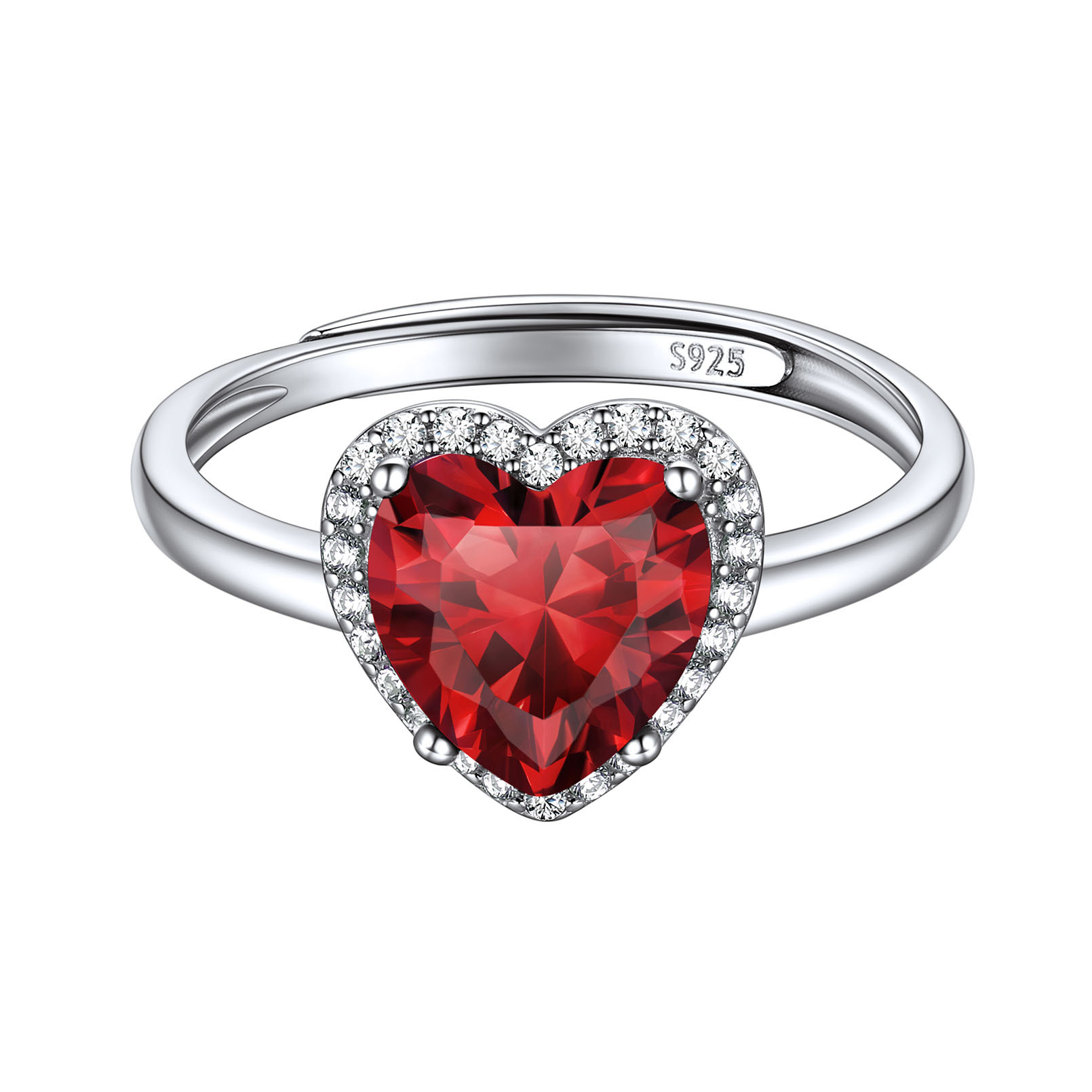 925 Sterling Silver Birthstone Rings for Women Heart Crystal Adjustabl