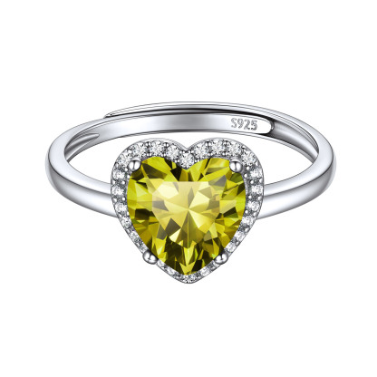 925 Sterling Silver Birthstone Rings for Women Heart Crystal Adjustable Size