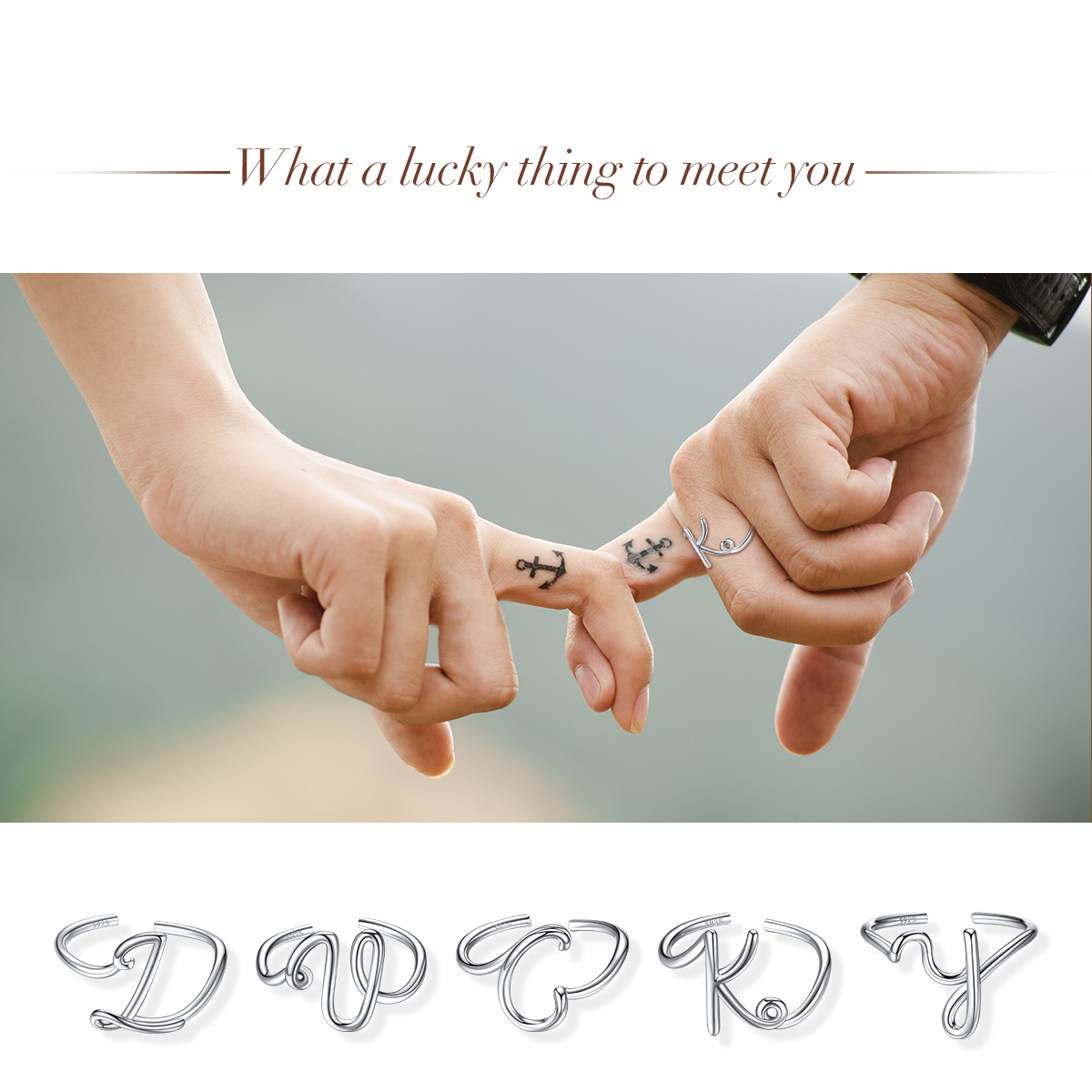 925 Sterling Silver Statement Initial Adjustable Letter Ring scene