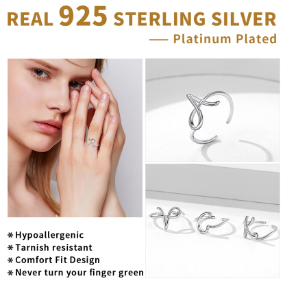 Sterling Silver Engravable Adjustable Ring Band For Couple detail