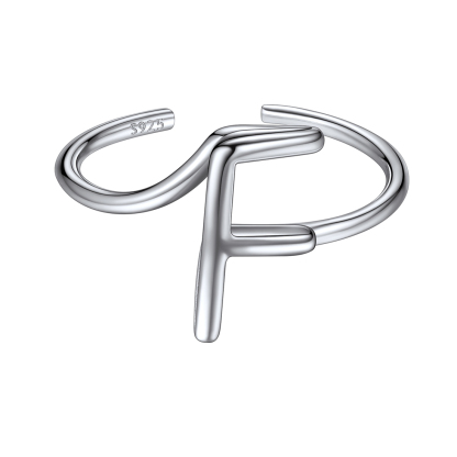 Sterling Silver Statement Initial Adjustable Letter Ring