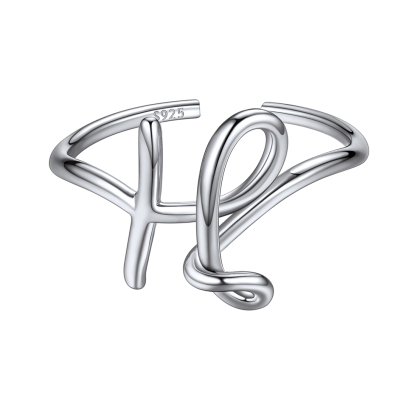 Sterling Silver Statement Initial Adjustable Letter Ring