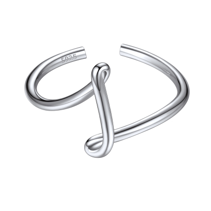Sterling Silver Statement Initial Adjustable Letter Ring