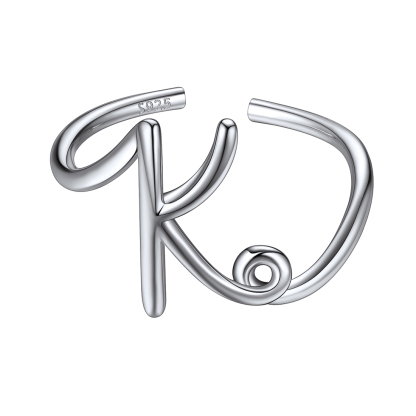Sterling Silver Statement Initial Adjustable Letter Ring