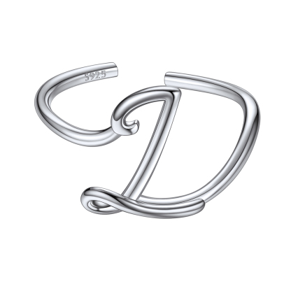 Sterling Silver Statement Initial Adjustable Letter Ring