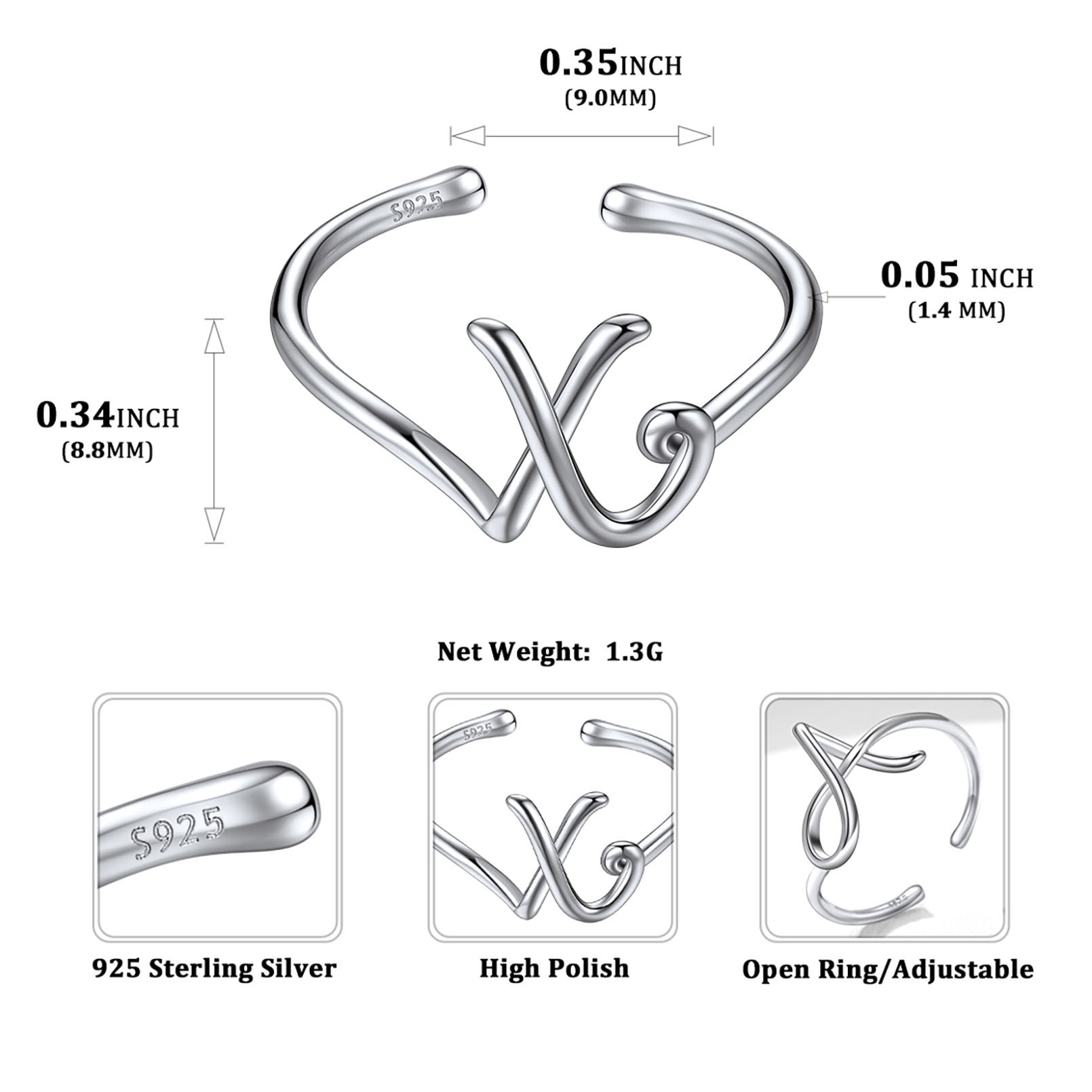 Sterling Silver Statement Initial Adjustable Letter Ring