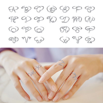 Sterling Silver Statement Initial Adjustable Letter Ring collection