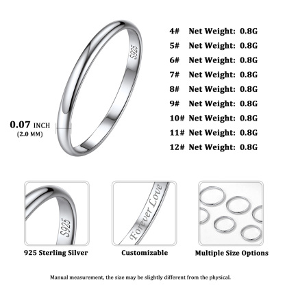 Personalized Sterling Silver Band Ring for Women Silver Size