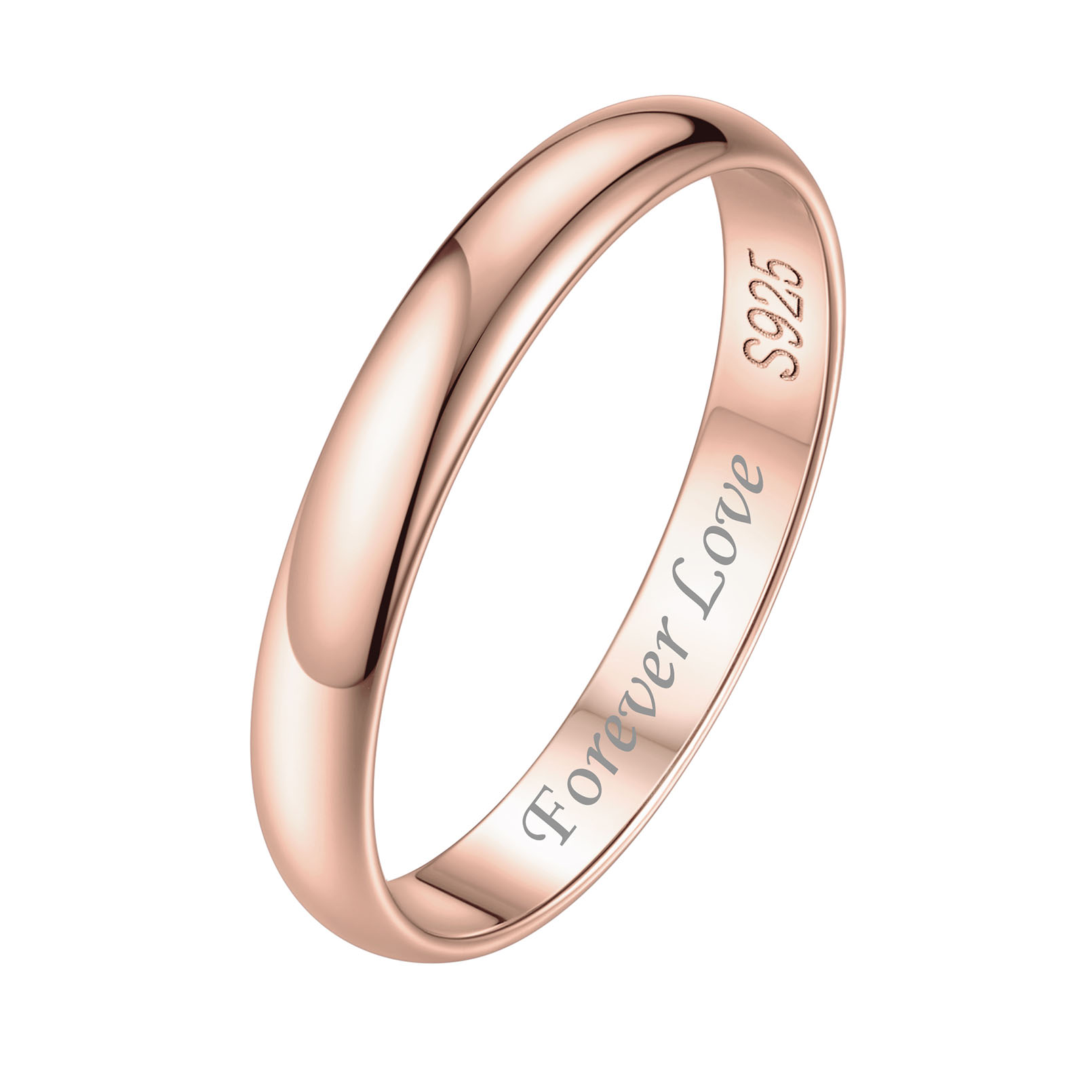 Personalized Sterling Silver Band Ring for Women Rose Gold 3mm