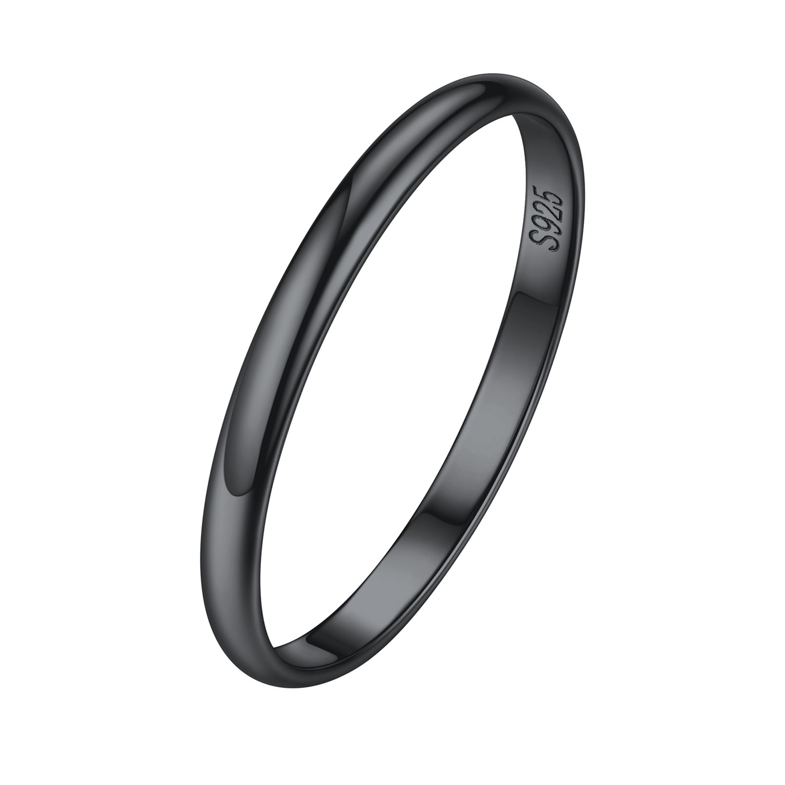 Personalized Sterling Silver Band Ring for Women Black 2mm