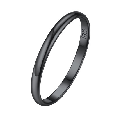 Personalized Sterling Silver Band Ring for Women Black 2mm