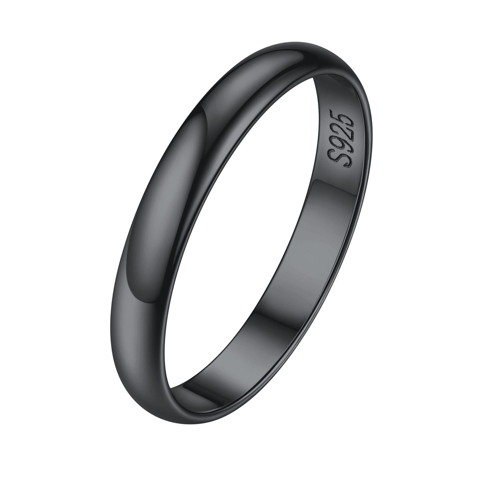 Personalized Sterling Silver Band Ring for Women Black 3mm