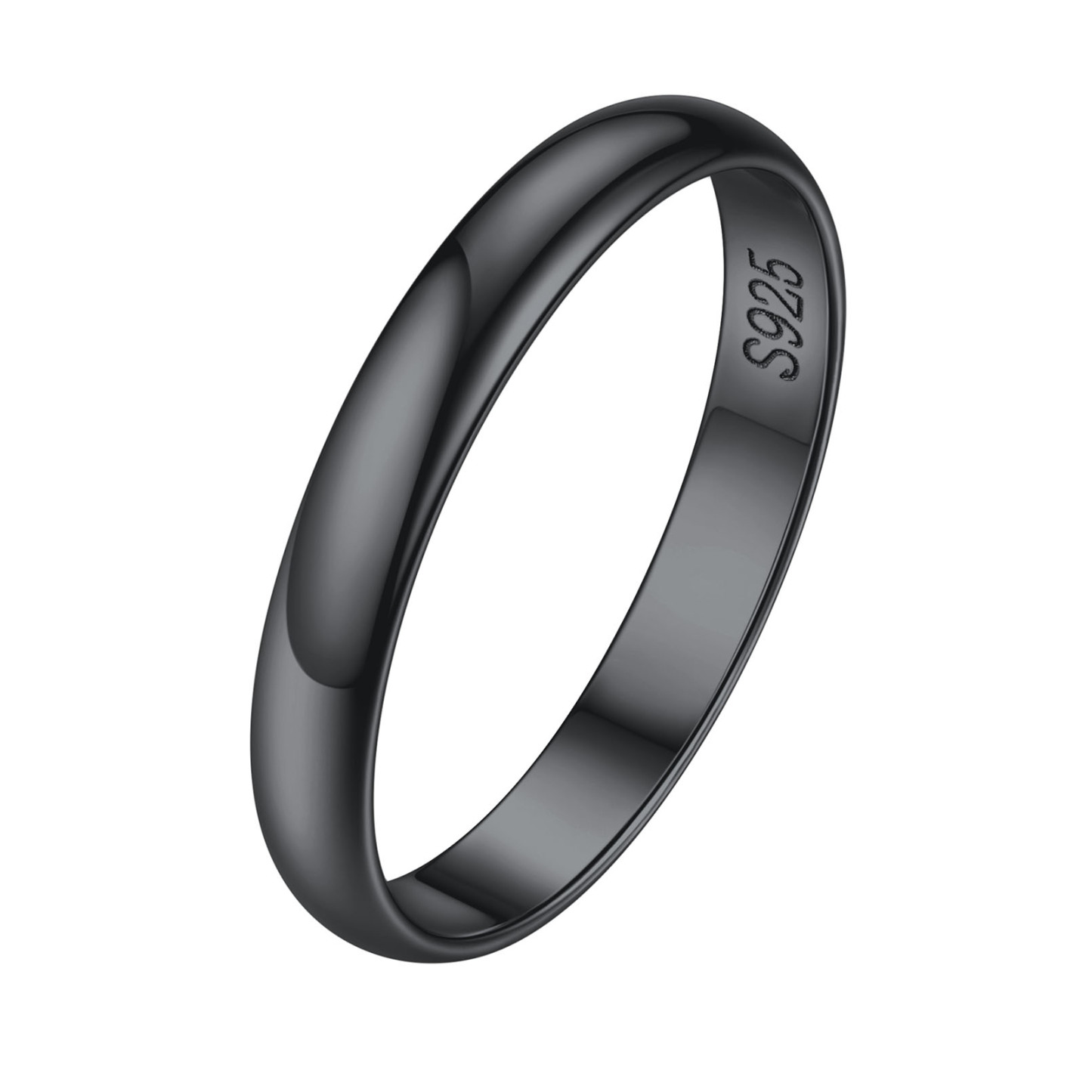 Personalized Sterling Silver Band Ring for Women Black 3mm