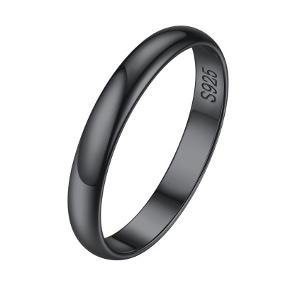 Personalized Sterling Silver Band Ring for Women Black 3mm
