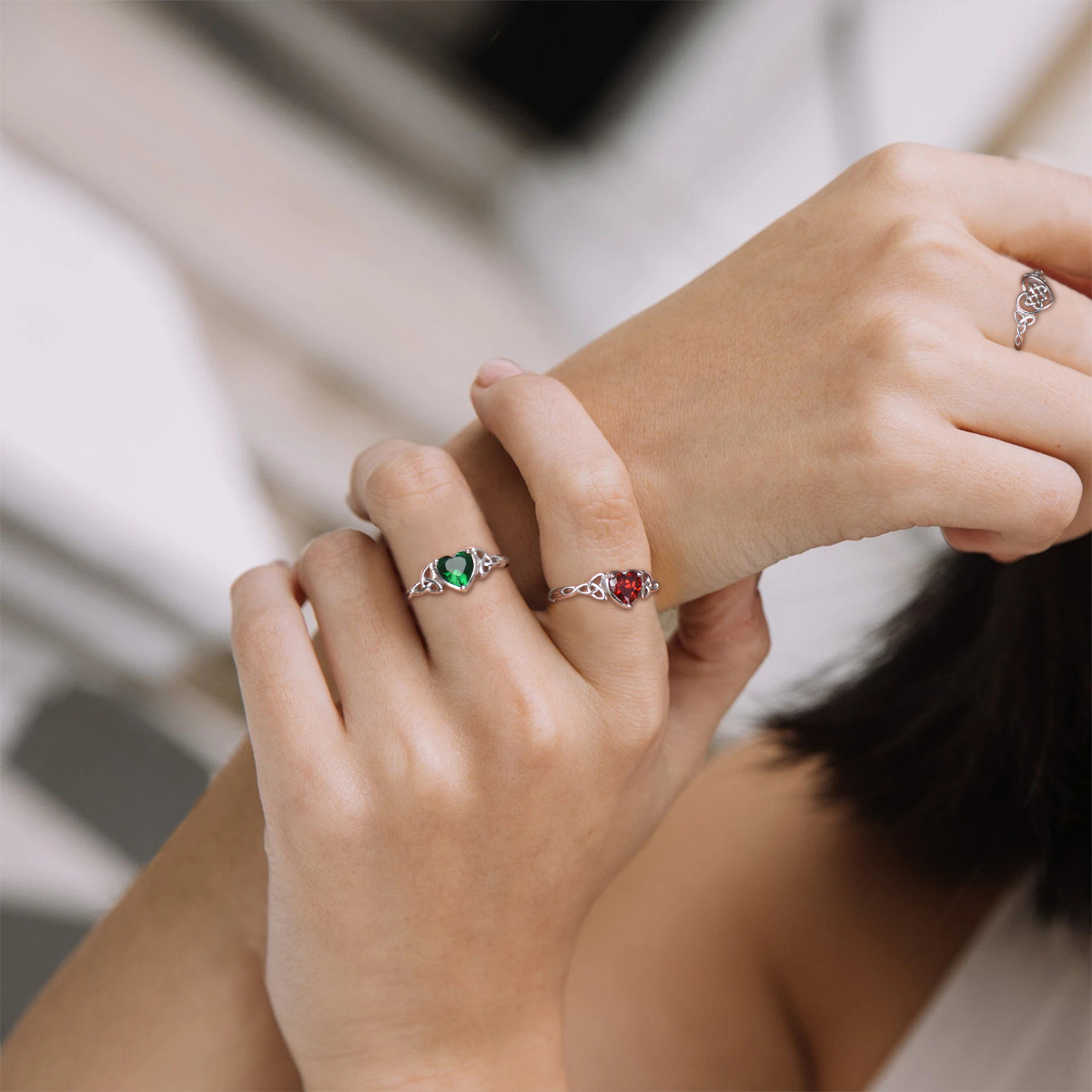 Sterling Silver Adjustable Celtic Knot Birthstone Heart Ring for Women model