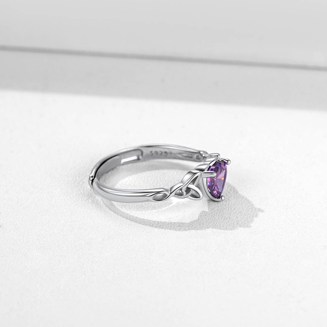 Sterling Silver Adjustable Celtic Knot Birthstone Heart Ring