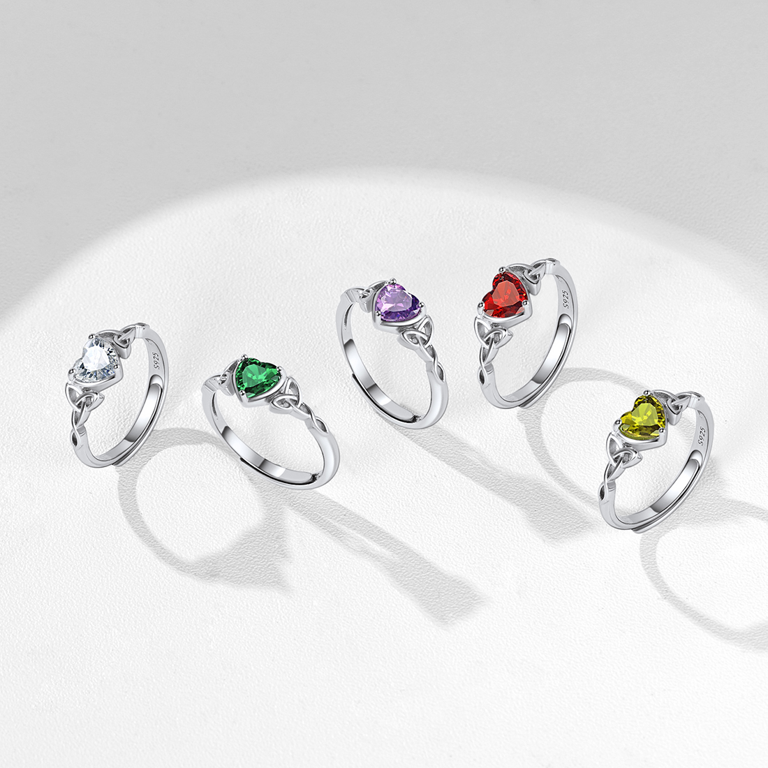 Sterling Silver Adjustable Celtic Knot Birthstone Heart Ring collection