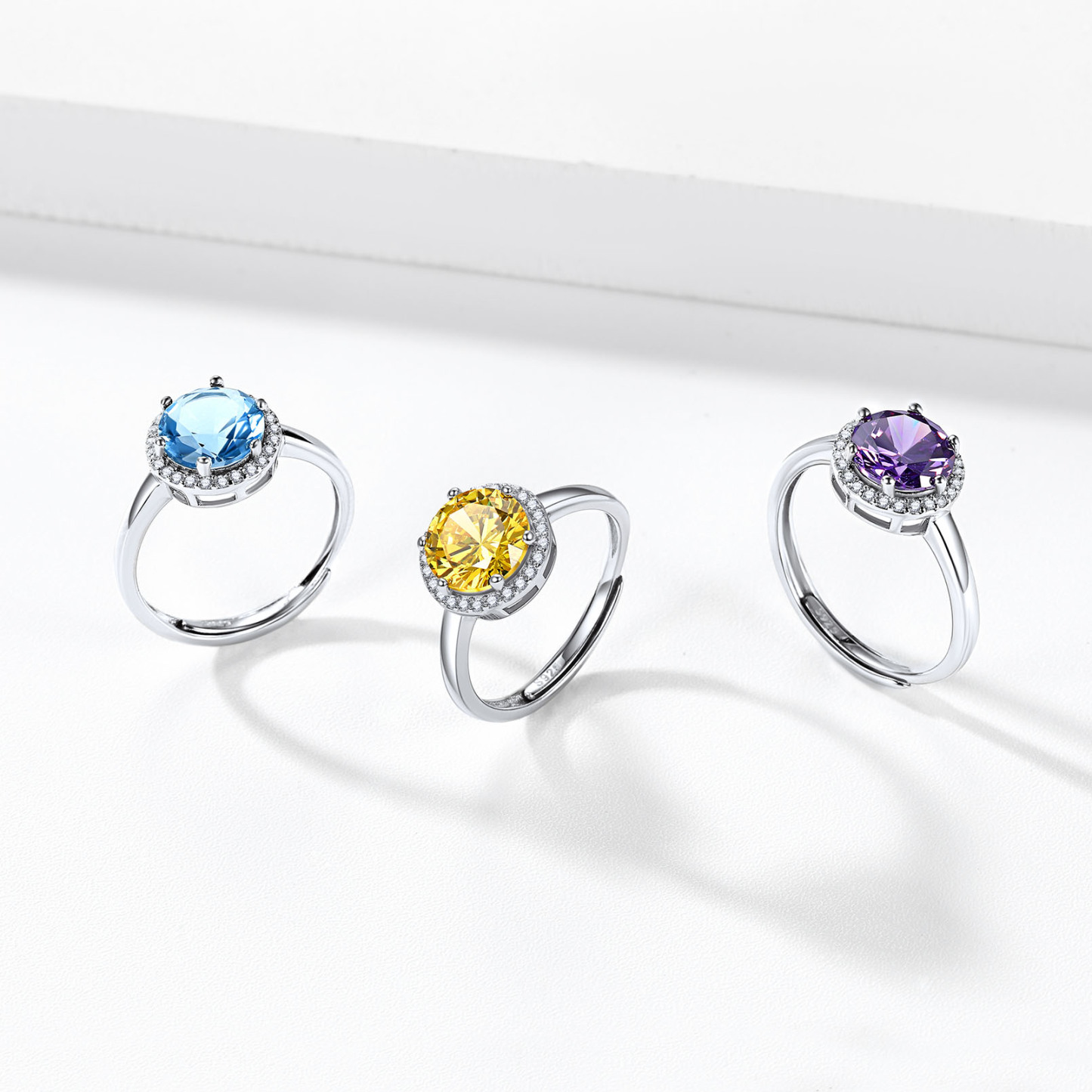 925 Sterling Silver Birthstone Round Adjustable Ring for Women DETAIL