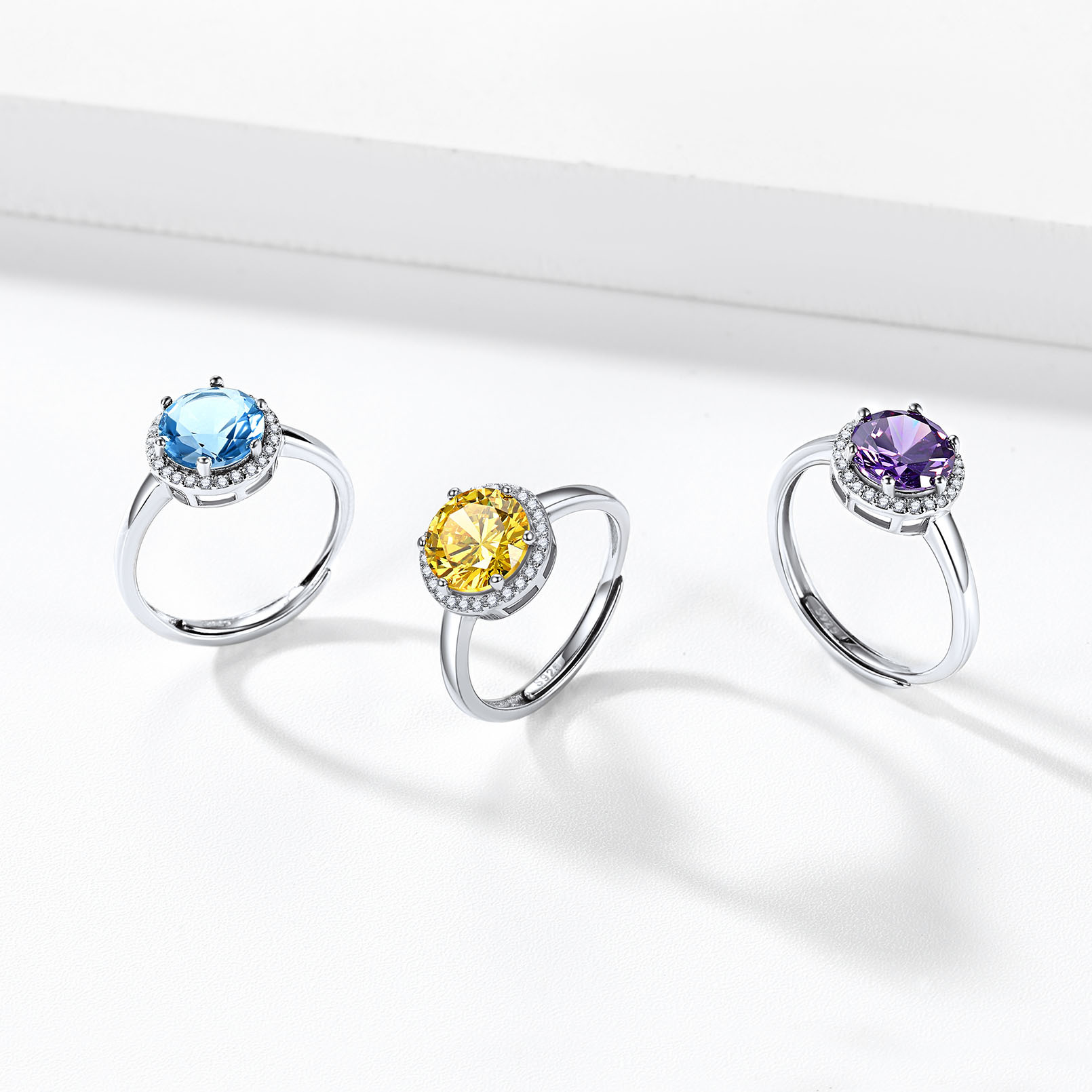 925 Sterling Silver Birthstone Round Adjustable Ring for Women DETAIL