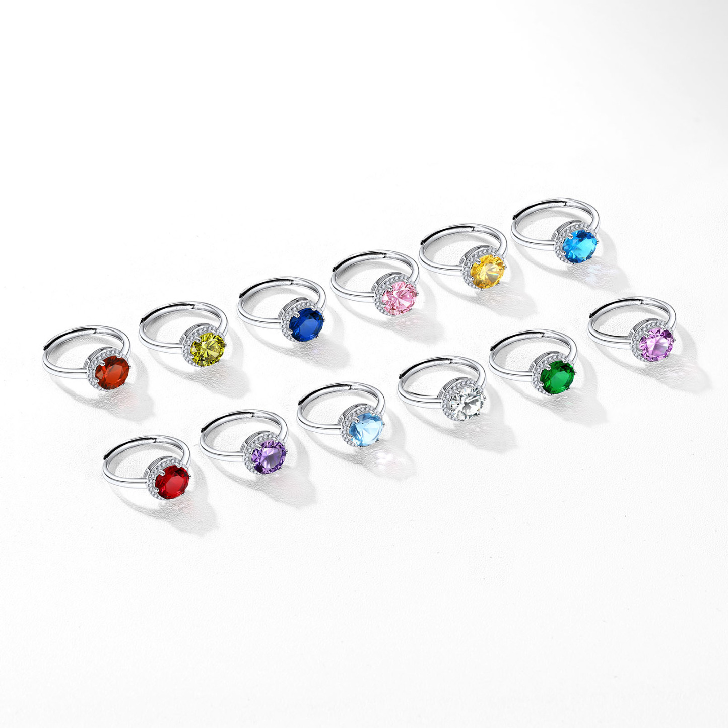 925 Sterling Silver Birthstone Round Adjustable Ring for Women COLOR