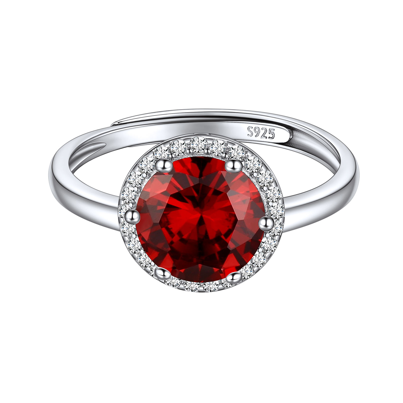 925 Sterling Silver Birthstone Round Adjustable Ring for Women Jan