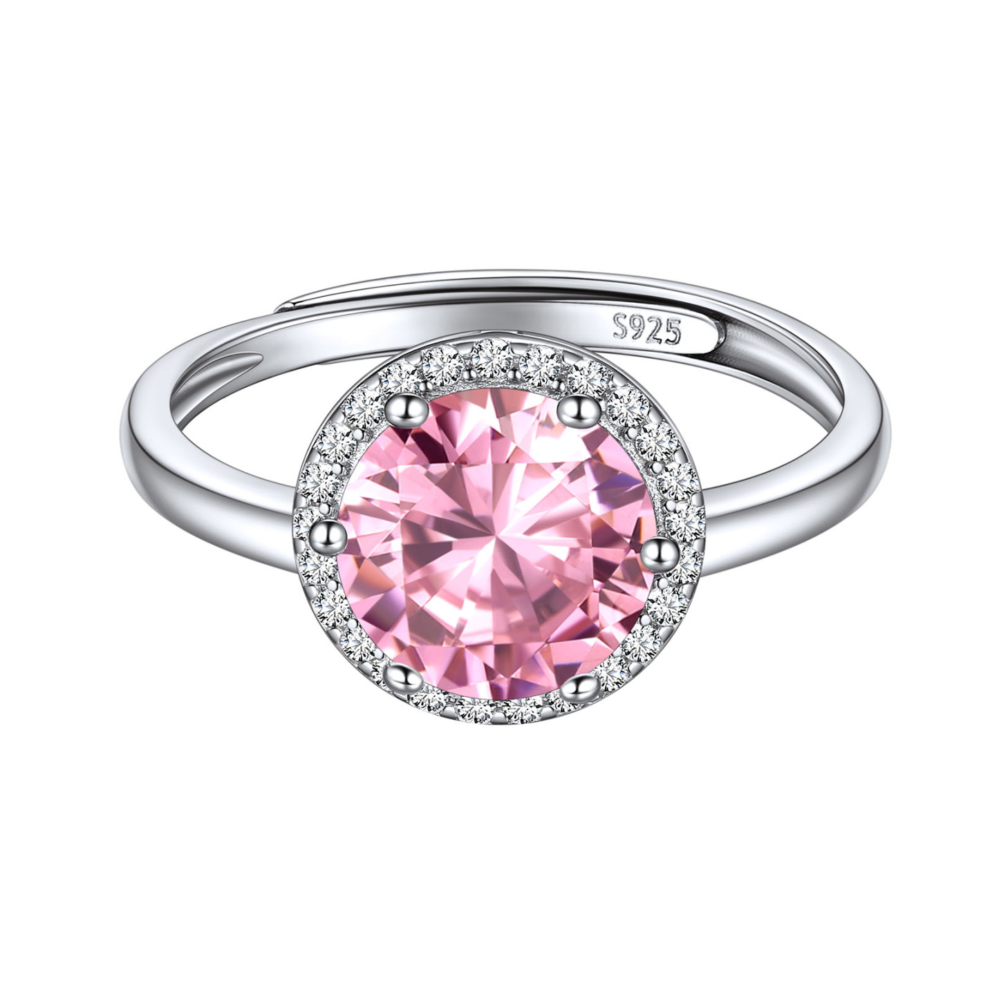 925 Sterling Silver Birthstone Round Adjustable Ring for Women Oct