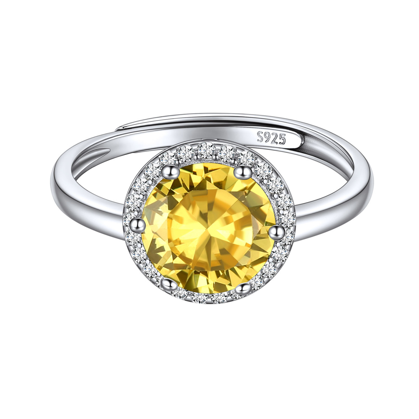 925 Sterling Silver Birthstone Round Adjustable Ring for Women Nov