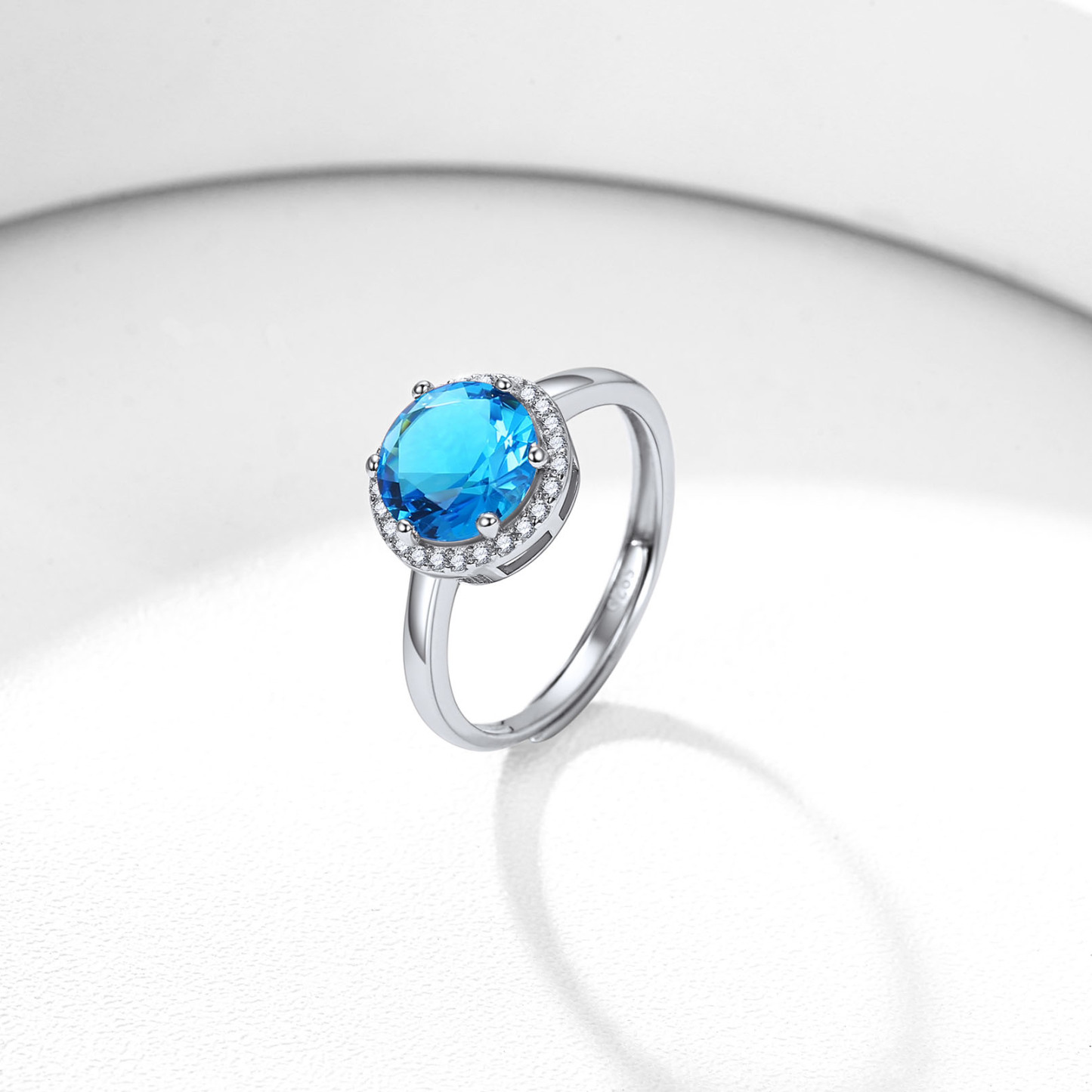  Sterling Silver Birthstone Round Adjustable Ring for Women DETAIL