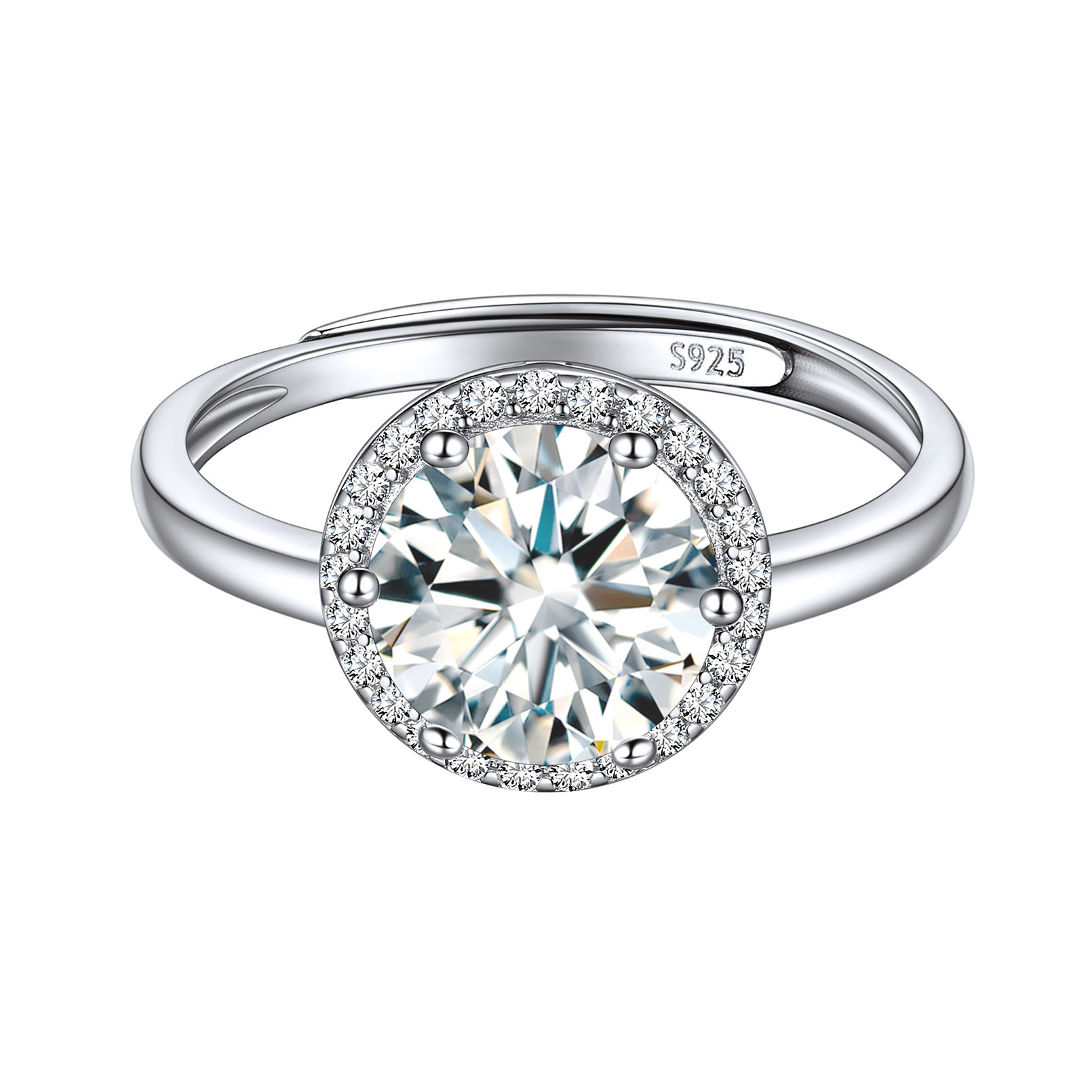 925 Sterling Silver Birthstone Round Adjustable Ring for Women Apr