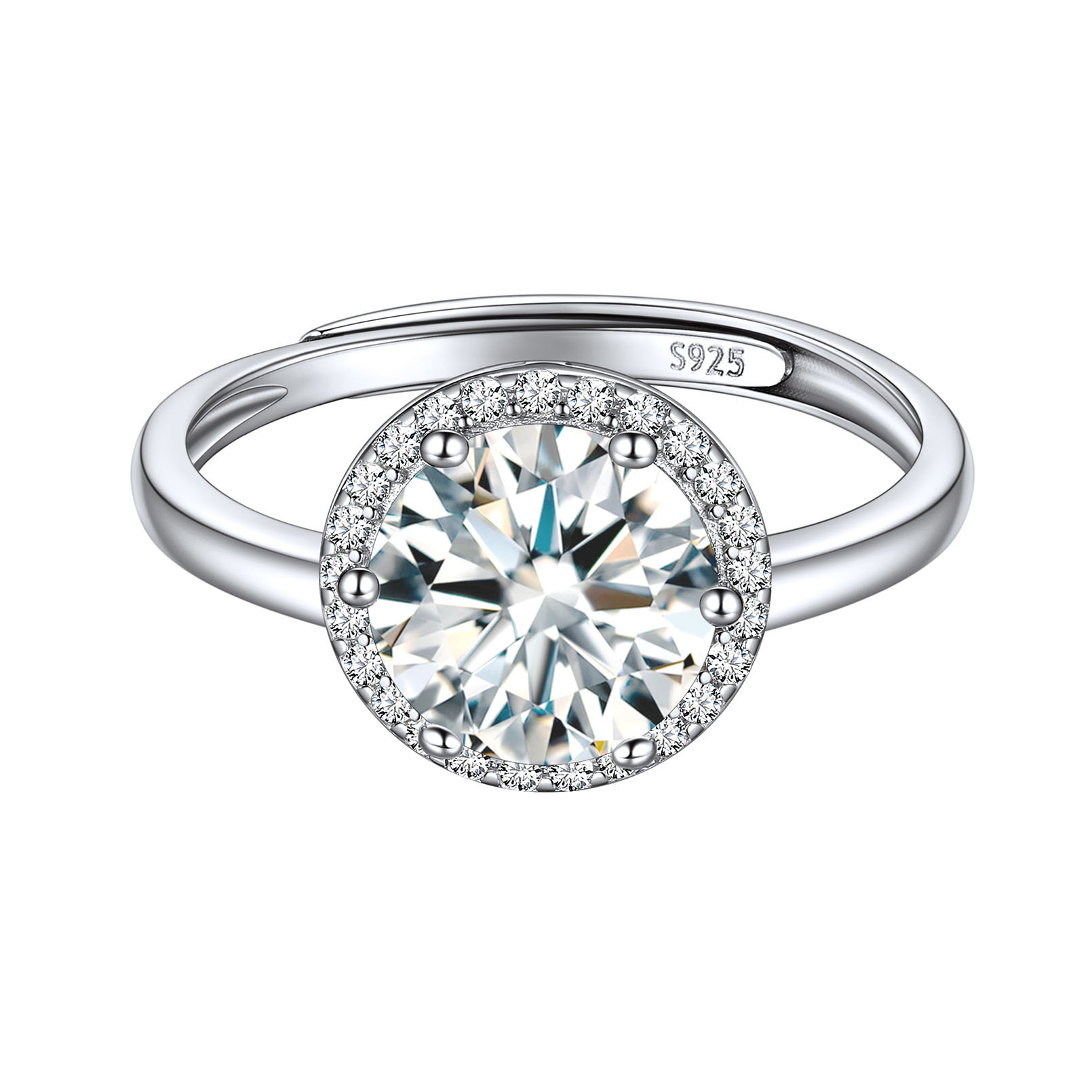 925 Sterling Silver Birthstone Round Adjustable Ring for Women Apr