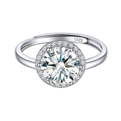 925 Sterling Silver Birthstone Round Adjustable Ring for Women Apr