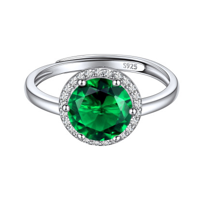 925 Sterling Silver Birthstone Round Adjustable Ring for Women May