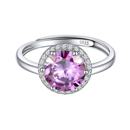 925 Sterling Silver Birthstone Round Adjustable Ring for Women Jun