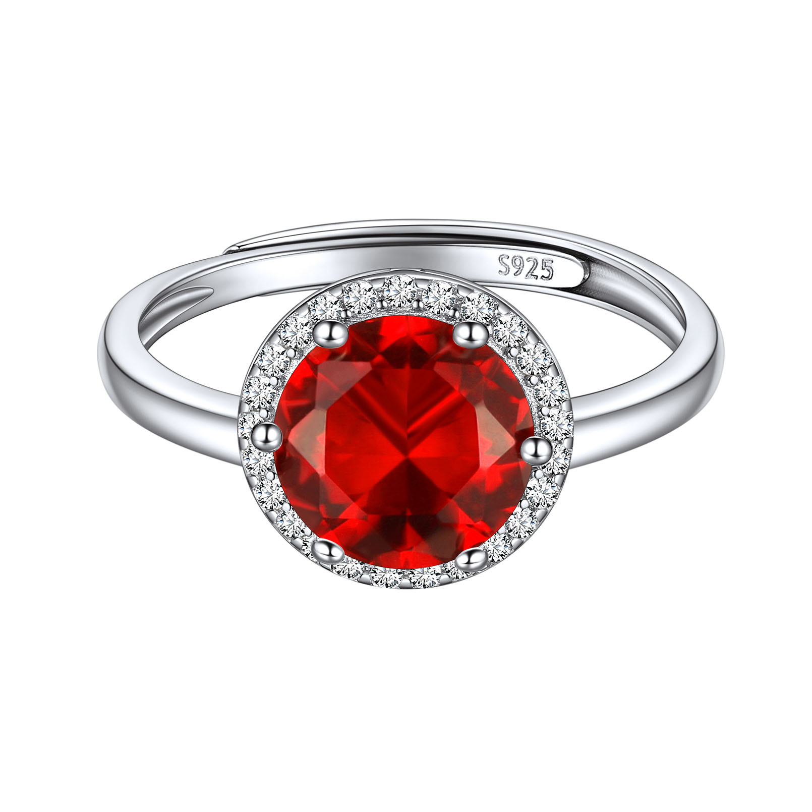 925 Sterling Silver Birthstone Round Adjustable Ring for Women Jul