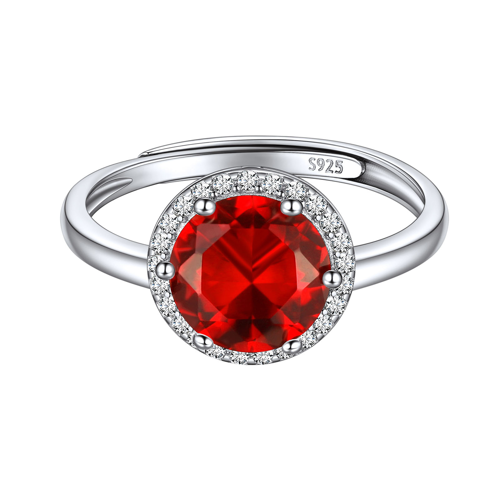 925 Sterling Silver Birthstone Round Adjustable Ring for Women Jul