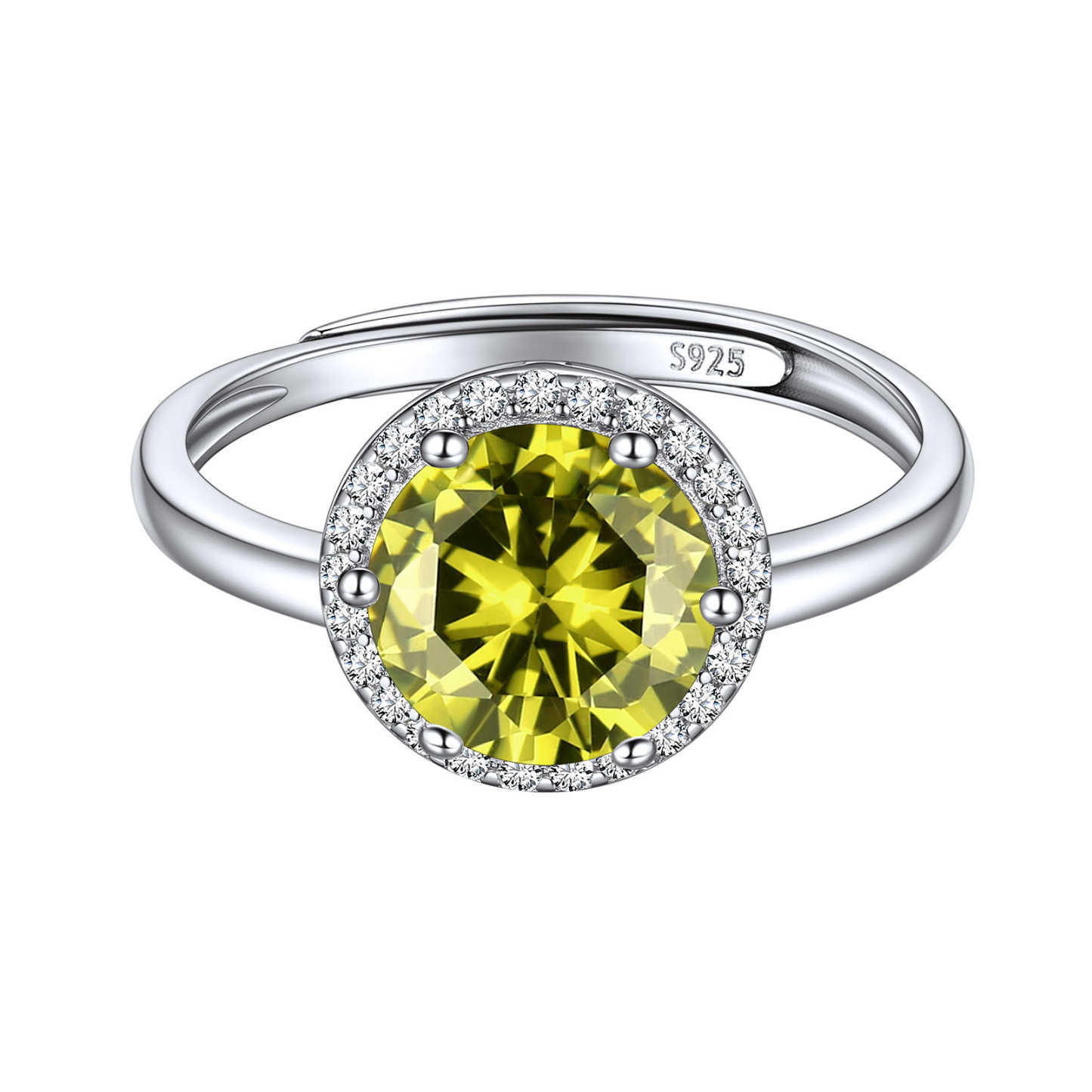 925 Sterling Silver Birthstone Round Adjustable Ring for Women Aug